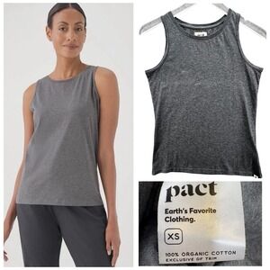 Pact Women Softspun High Neck Tank Top Size XS Gray Organic Cotton Ethical Basic